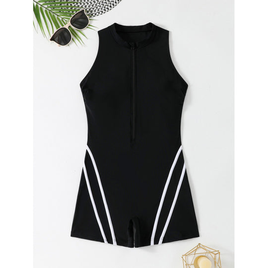 Damen Sportlicher einteiliger Schwimmanzug mit Reißverschluss und Akzentlinien R&B