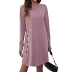 Damen Sweatkleid mit Knopfleiste und langen Ärmeln R&B