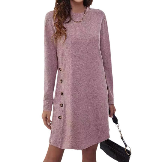 Damen Sweatkleid mit Knopfleiste und langen Ärmeln R&B