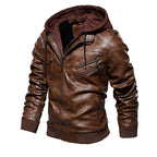 Herren lässige Kunstlederjacke mit abnehmbarer Kapuze und zahlreichen Taschen R&B