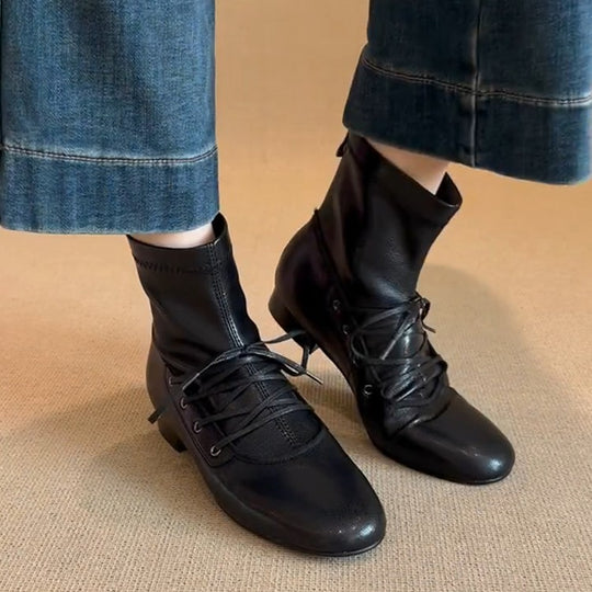 Damen zeitlose Ankle Boots mit hohem Schaft und eleganter Schnürung R&B