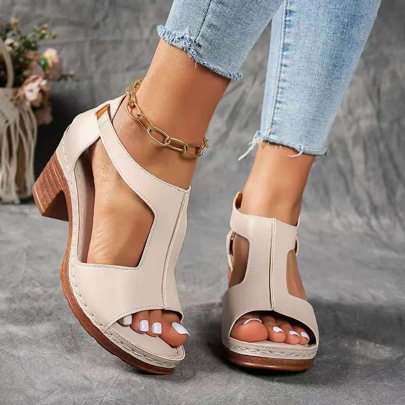 Damen Offene Blockabsatzsandalen mit seitlicher Schnalle R&B