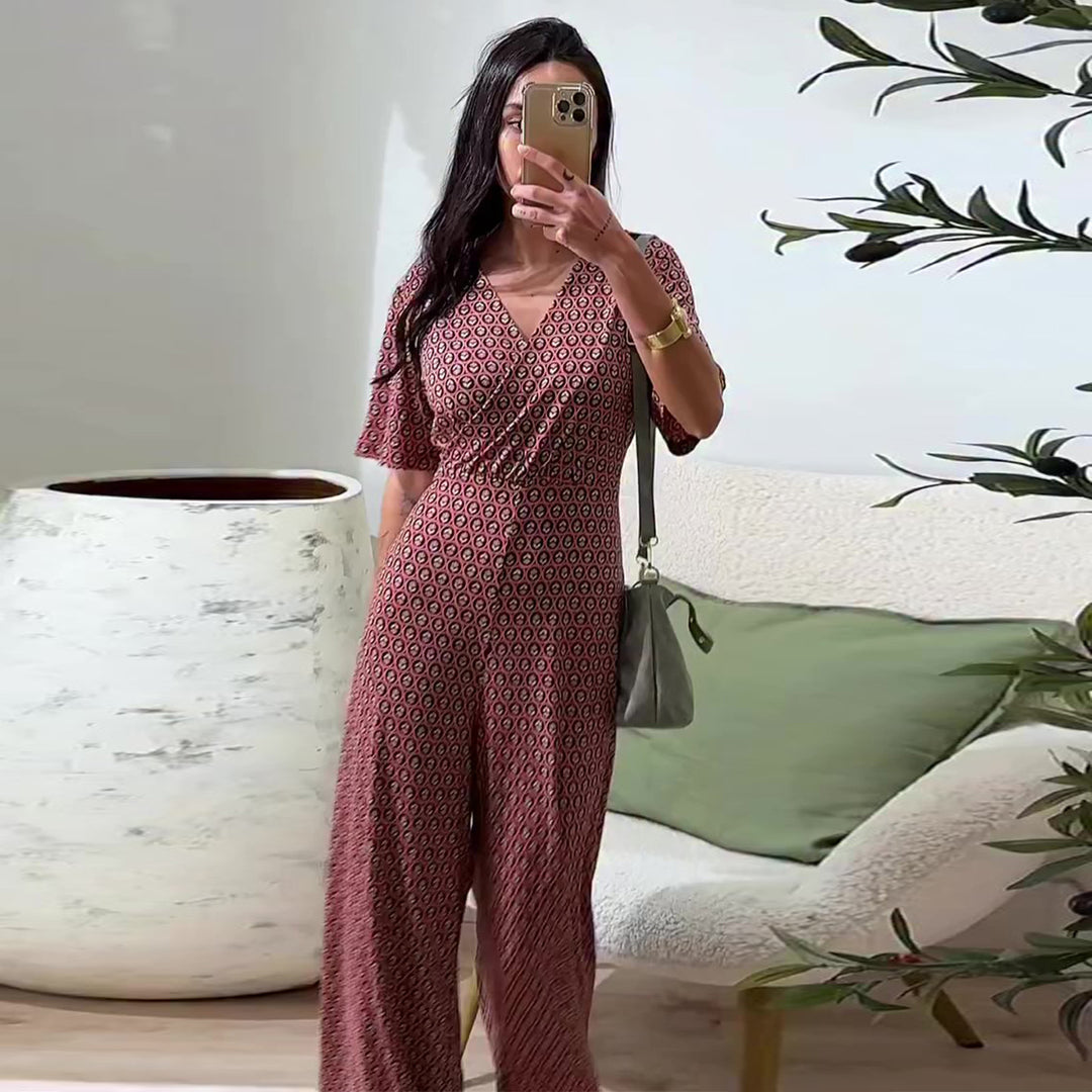 Damen Jumpsuit mit elastischem Bund und tiefem V-Ausschnitt R&B