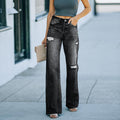 Damen High-Waist Schluchzen Jeans mit weitem Beinum R&B
