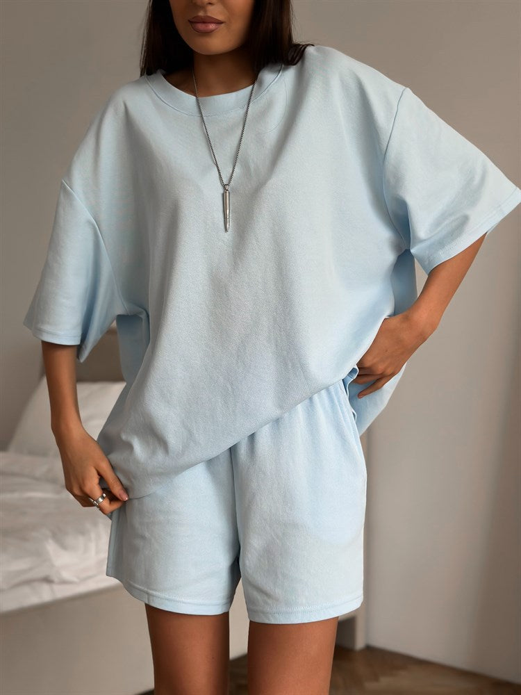 Damen lässiges T-Shirt und Shorts-Set mit lockerer Passform R&B