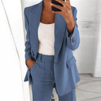 Damen nan Business-Blazer-Set mit strukturierter Oversize-Silhouette, Reverskragen und Bundfaltenhose R&B