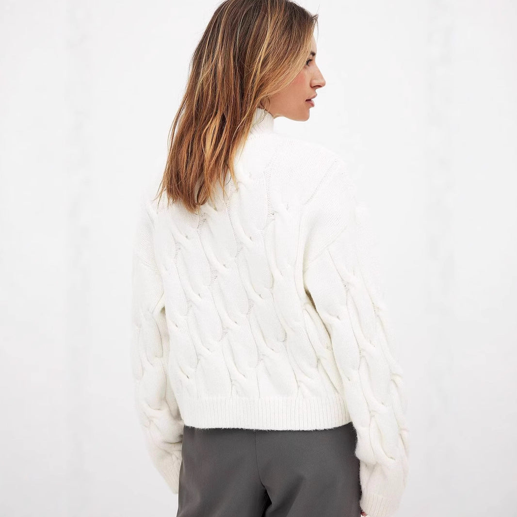 Damen Grobstrickpullover mit einem hohen Kragen und romantischem Zopfdesign R&B