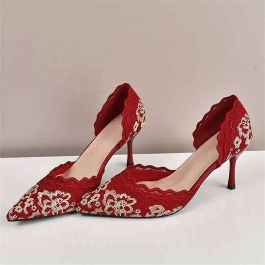 Damen elegante Slingback-Pumps mit zarter Spitzenverzierung R&B