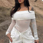 Damen Off-Shoulder Langarmbody mit transparenten Akzenten R&B