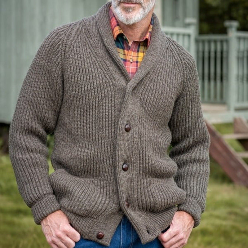 Herren grob gestrickter Cardigan mit praktischen Taschen und modernem V-Ausschnitt R&B