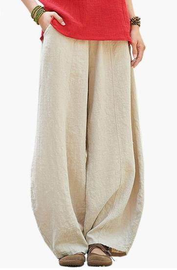 Damen weite Leinenhose mit elastischem Bund und praktischen Taschen R&B