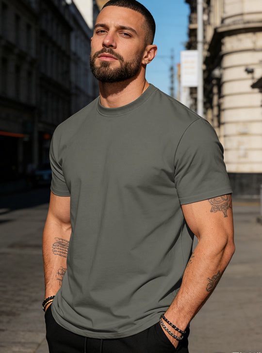Herren nan körperbetontes hochwertiges Baumwollshirt mit Rundhalsausschnitt R&B
