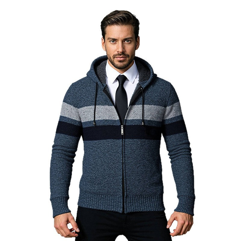 Herren Strickjacke mit Kapuze und modischem Zipper R&B