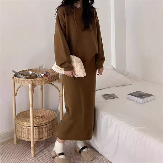 Damen Hoodie Kleid mit praktischer Kängurutasche und weitem Schnitt R&B