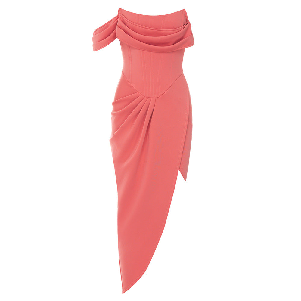 Damen Cocktailkleid mit asymmetrischem Schnitt und drapiertem Oberteil R&B