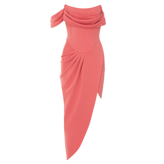 Damen Cocktailkleid mit asymmetrischem Schnitt und drapiertem Oberteil R&B