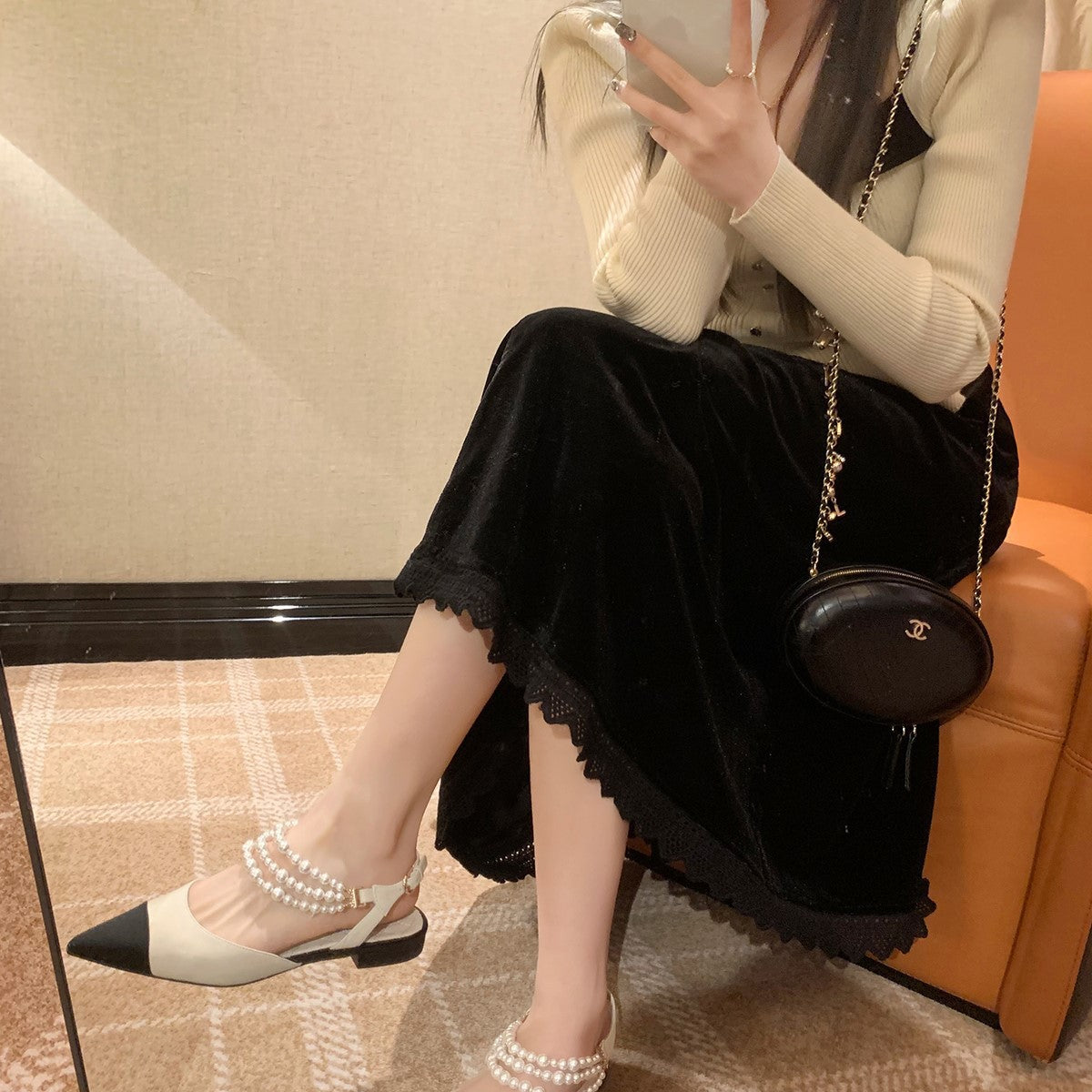 Damen Elegante Slingback-Pumps mit Perlenapplikationen und hochwertiger Schuhsohle R&B