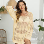 Damen leichter Strickpullover mit modischem Netzdesign R&B