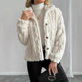 Damen Kuschelige Strickjacke mit Knöpfen und Kapuze R&B