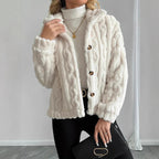 Damen Kuschelige Strickjacke mit Knöpfen und Kapuze R&B