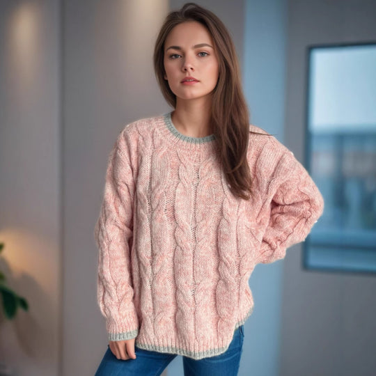 Damen Grobstrickpullover mit einzigartigem Zopfmuster und lässigem Schnitt R&B