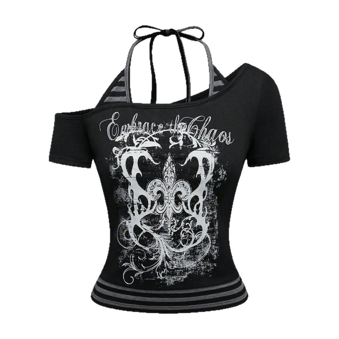 Damen Off-Shoulder Top mit grafischem Design R&B