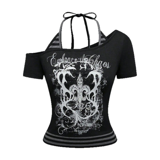 Damen Off-Shoulder Top mit grafischem Design R&B