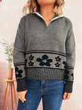 Damen Grobstrickpullover mit floralen Mustern und praktischen Halbarm R&B
