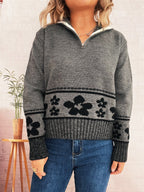 Damen Grobstrickpullover mit floralen Mustern und praktischen Halbarm R&B
