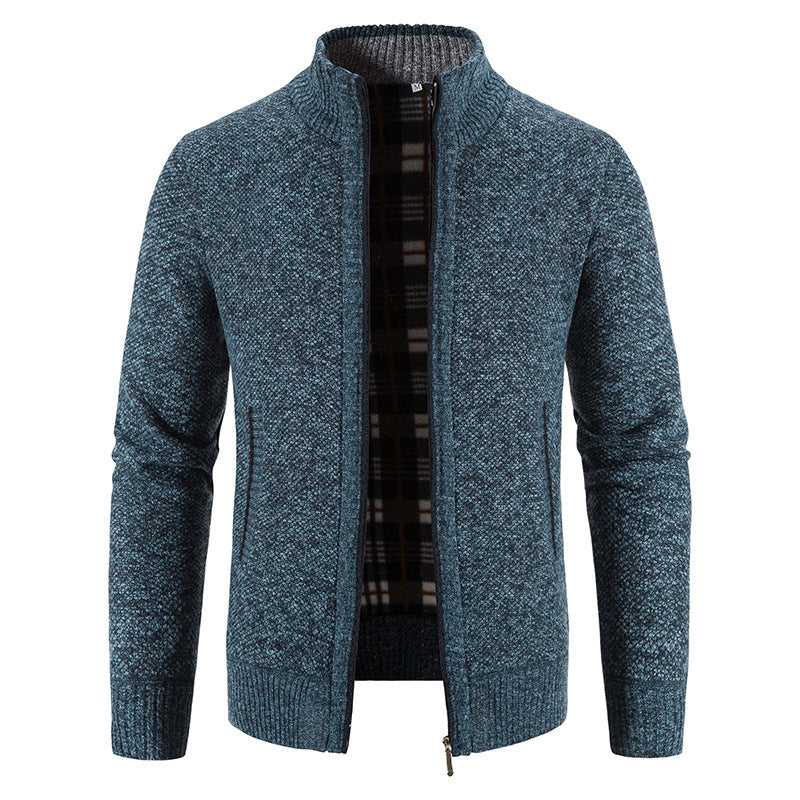 Herren Strickjacke mit modernem Stehkragen und praktischen Taschen R&B