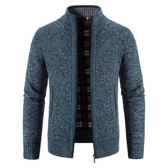 Herren Strickjacke mit modernem Stehkragen und praktischen Taschen R&B