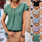 Damen Kurzarm T-Shirt mit Knopfdetails R&B