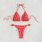 Damen Triangel-Bikini mit verspieltem Blumenmuster und Rüschendetails R&B