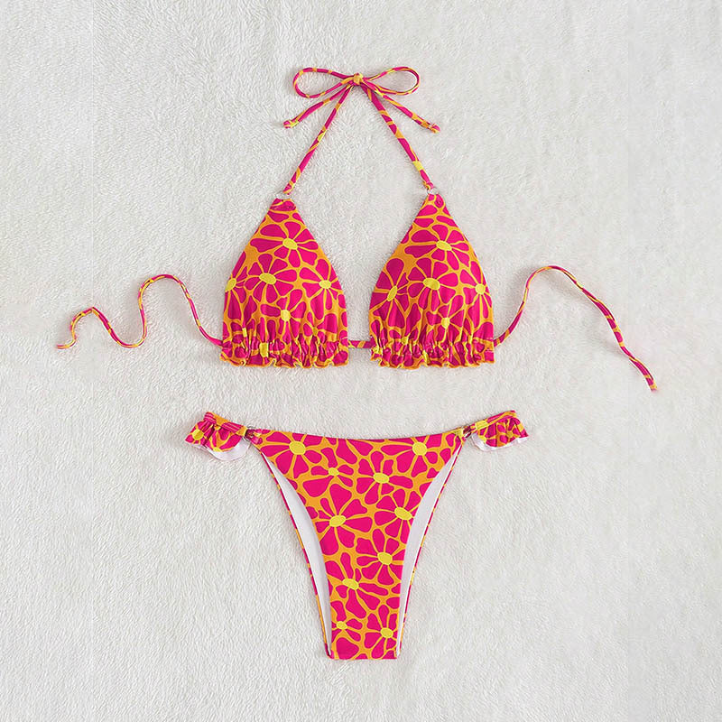 Damen Triangel-Bikini mit verspieltem Blumenmuster und Rüschendetails R&B