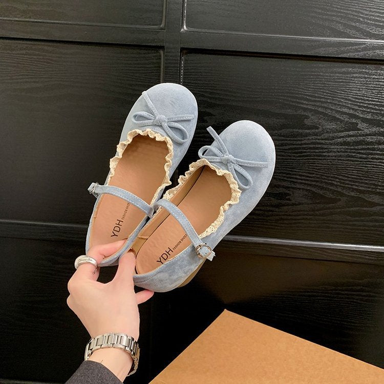 Damen elegante Mary Jane Ballerinas mit dekorativem Spitzenrand und Schleifenakzent R&B