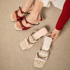 Damen Slingback Sandalen mit floralem Riemen und bequemem Absatz