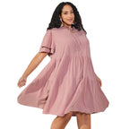 Damen luftiges Freizeitkleid mit verspielten Rüschen und elegantem Bindegürtel R&B