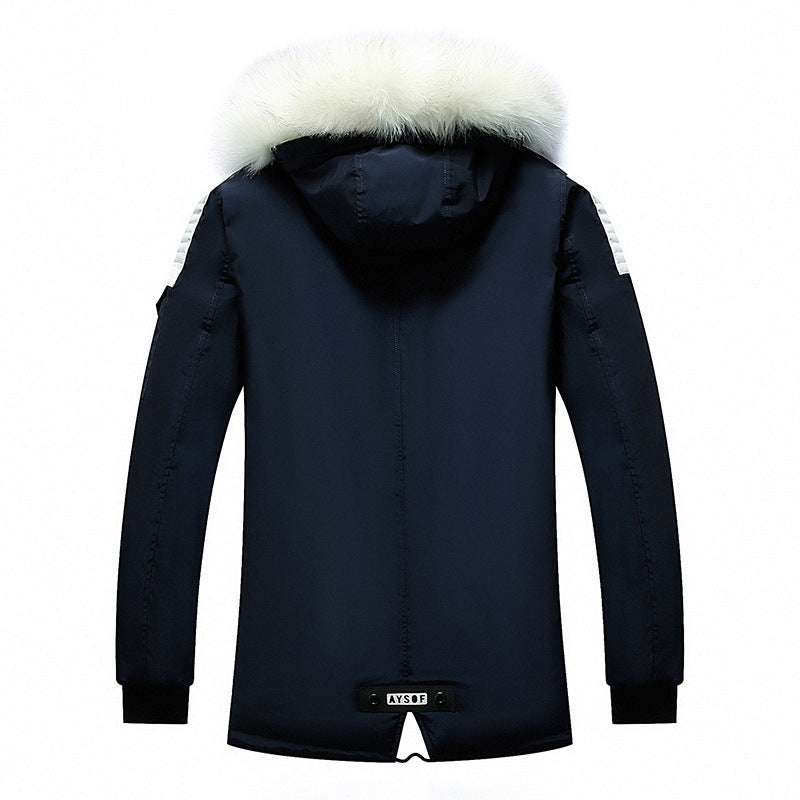 Herren elegante Winterjacke mit modischer Kapuze und Kunstfellbesatz