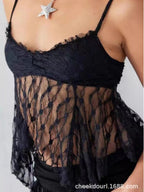 Damen Spitzentop mit transparenten Details und feinen Trägern R&B
