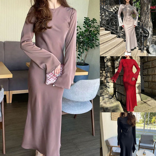 Damen elegantes Maxikleid mit weitem Schnitt und eleganten Ärmeln R&B