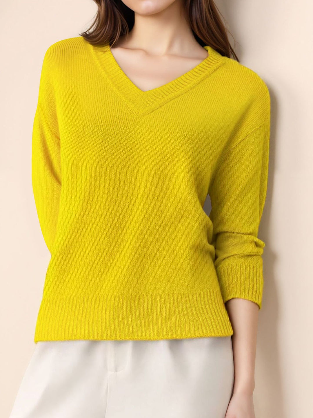 Damen Pullover mit V-Ausschnitt und strukturierter Optik R&B