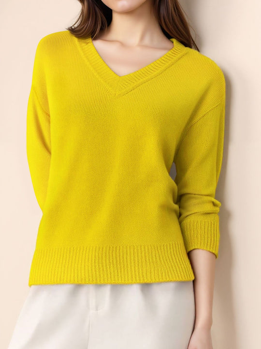 Damen Pullover mit V-Ausschnitt und strukturierter Optik R&B