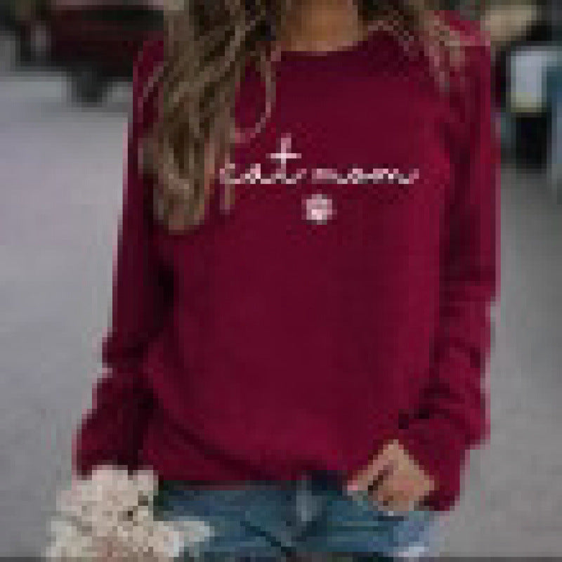 Damen Sweatshirt mit kreativem Katzenmama-Design