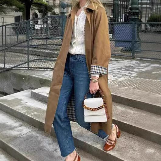 Damen Oversized Trenchcoat mit Karo-Muster R&B