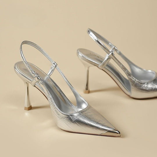 Damen elegante Slingback Pumps mit metallic glänzendem Obermaterial R&B