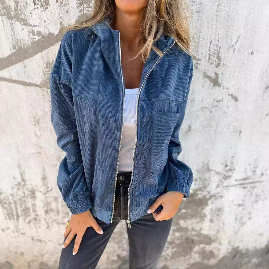 Damen leicht taillierte Cordjacke mit praktischen Taschen R&B
