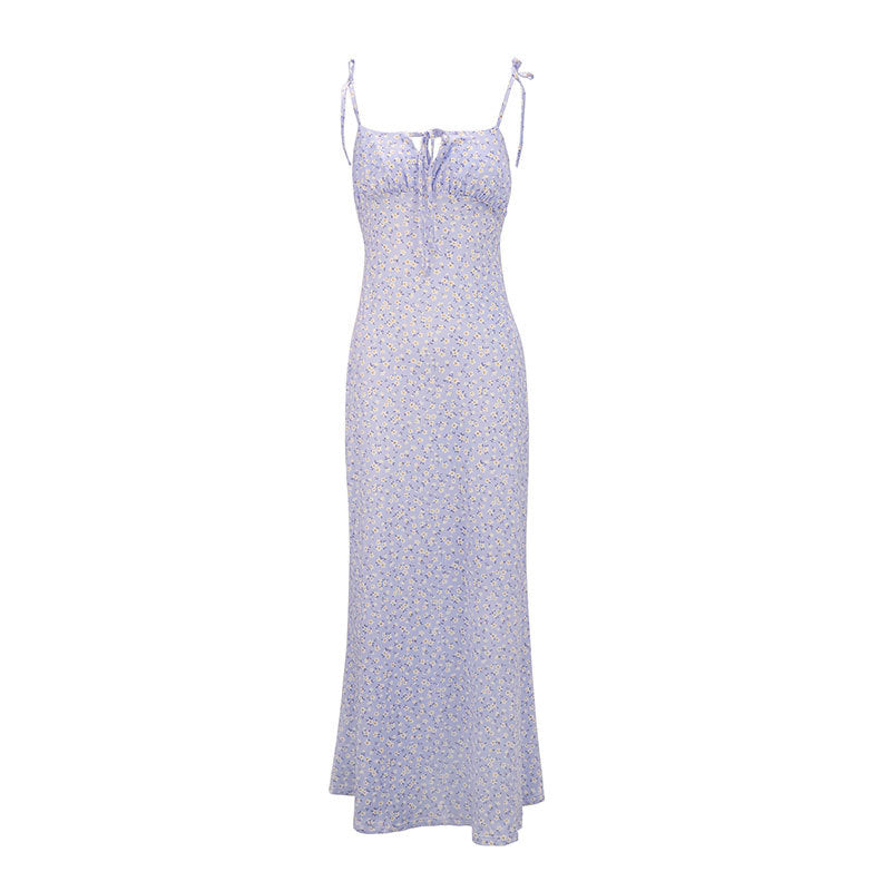 Damen luftiges Maxikleid mit verstellbaren Spaghettiträgern und süßem Blumendruck R&B