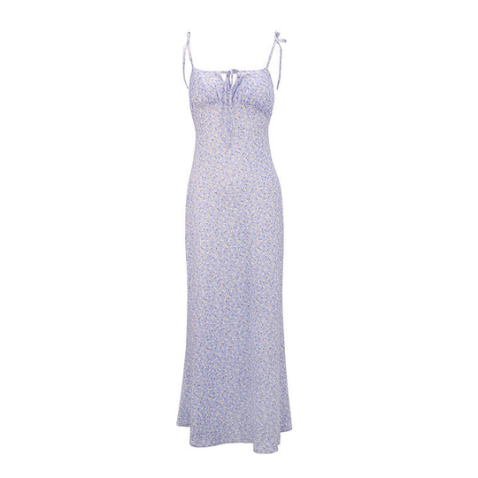 Damen luftiges Maxikleid mit verstellbaren Spaghettiträgern und süßem Blumendruck R&B