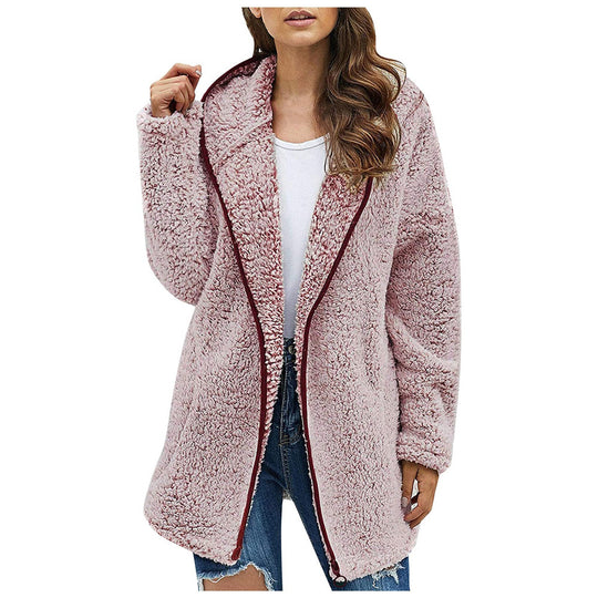 Damen Flauschige Kapuzenjacke im oversized Schnitt mit Eingrifftaschen und Reißverschluss R&B