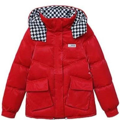 Damen modische glänzende Steppjacke mit hochschließendem Kragen und praktischen Taschen R&B